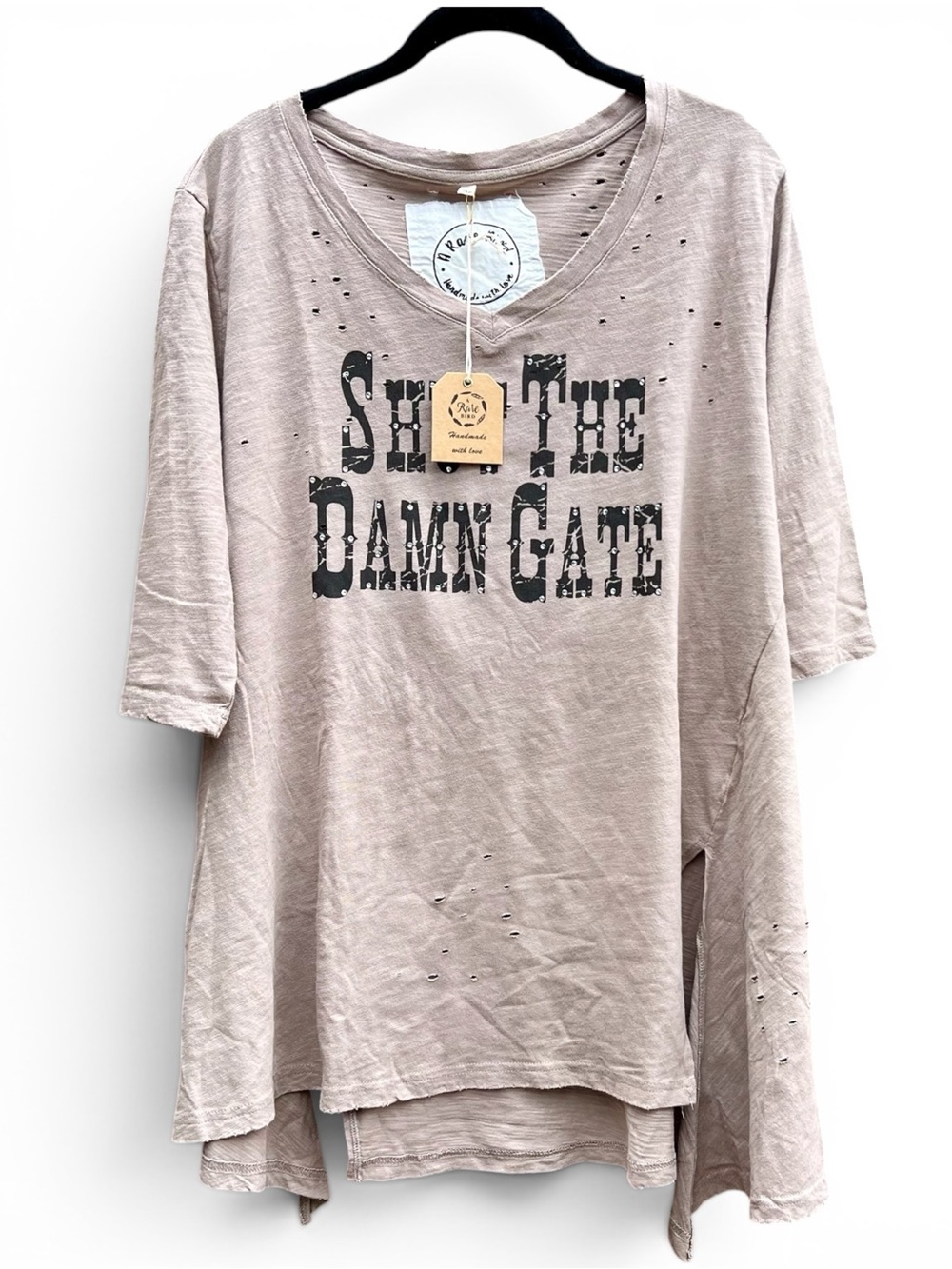 Shut The Damn Gate Distressed Oversized Boho Tee Tunic A Rare Bird - Picture 7 of 7